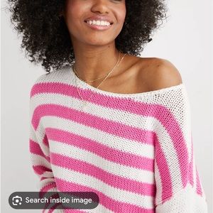 Aerie off the Shoulder Pink XL Striped Sweater